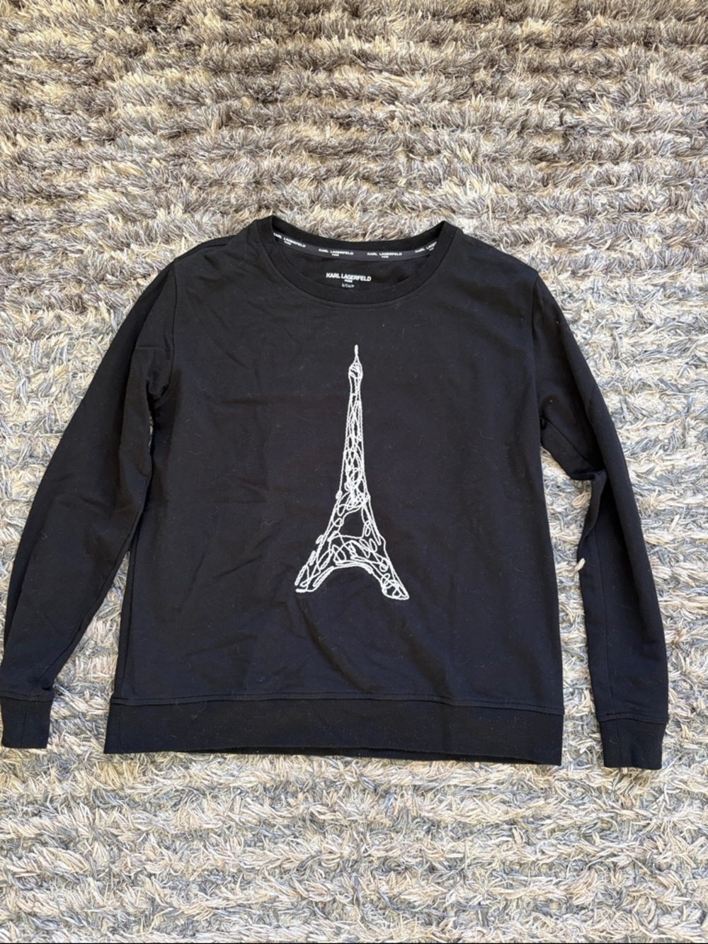 Karl Lagerfeld Black Crewneck with White Eiffel Embroidery S Matching Mask Gift